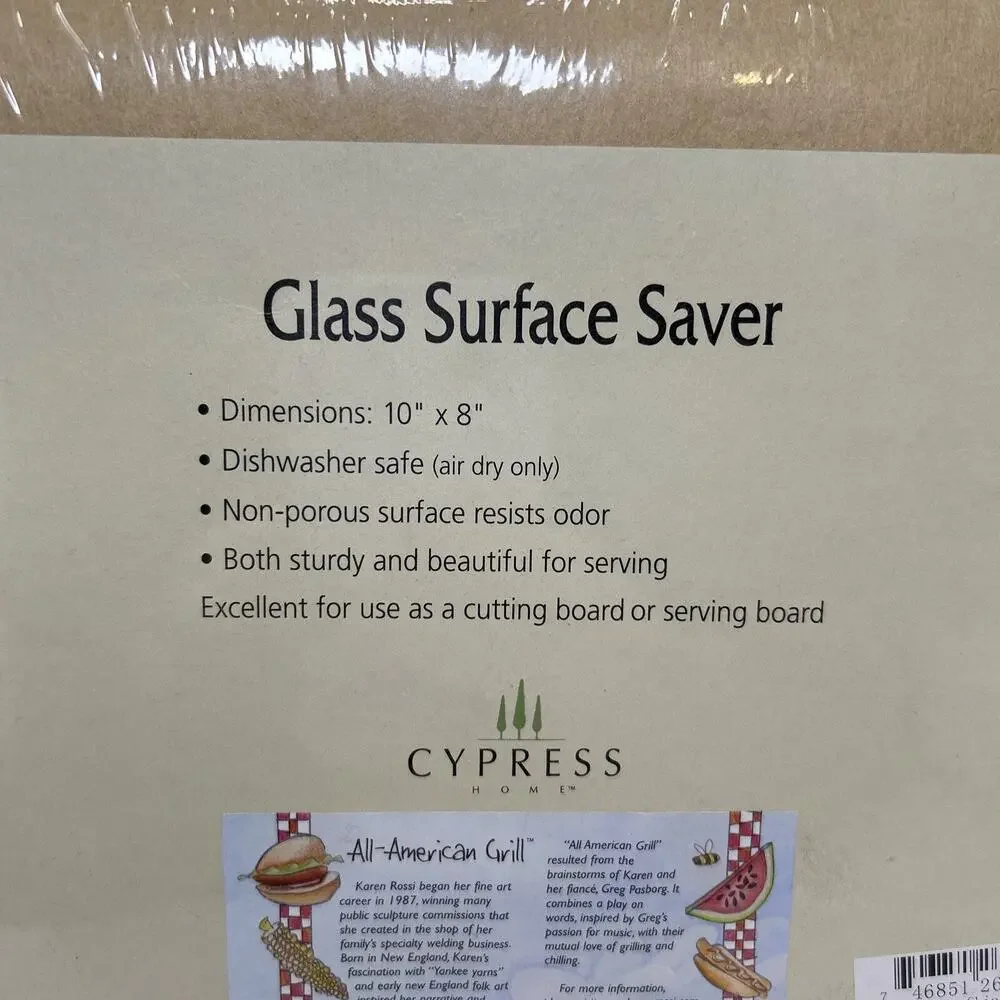 Karen Rossi Art Counter Glass Cutting Board/Surface Saver-Barbecue Design 10
